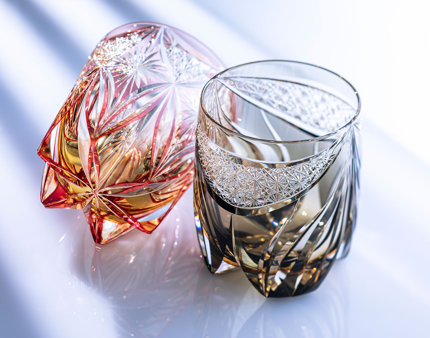 直営店限定 江戸切子 伝統工芸士・根本達也作 重ね色目ロックグラス