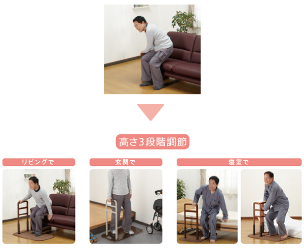 手すり レンタル 室内用置き型手すり 木製どこでも手すり│フランス