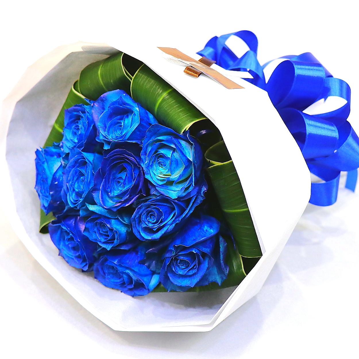 最愛の人へ…【オリジナル染色】青いバラ11本のブーケ風花束｜商品詳細