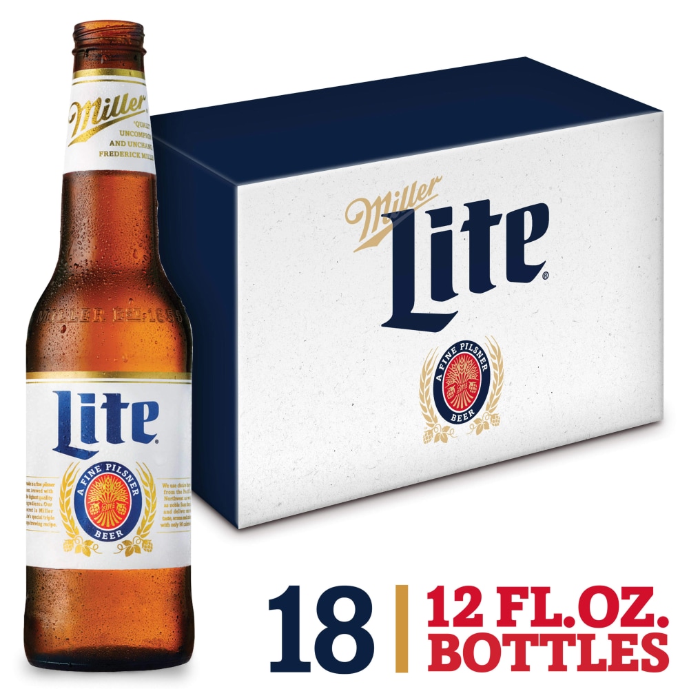 Miller Lite American Pilsner Light Lager Beer, 18 bottles / 12 fl