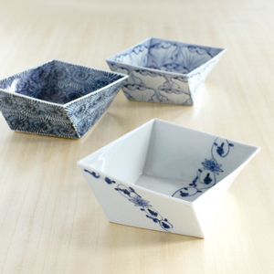 有田焼 そうた窯 「帯花唐草角捻り鉢」 シャープでおしゃれな角捻り鉢