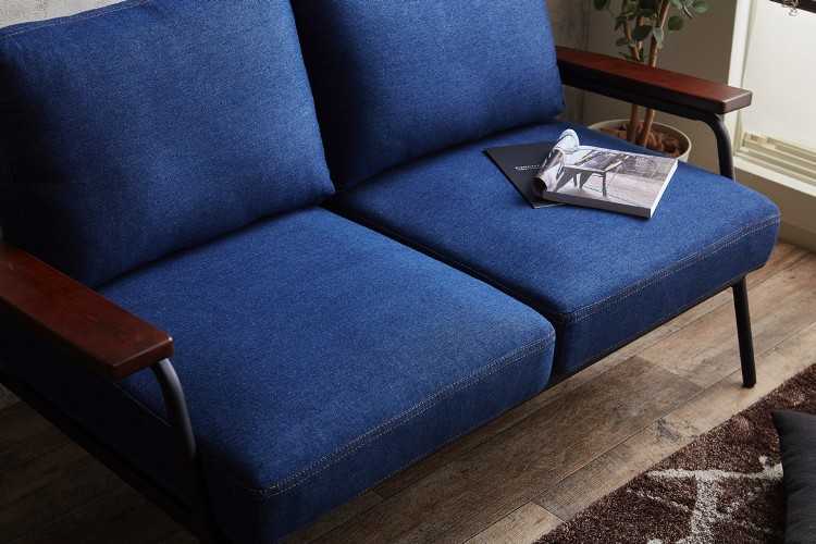 SF-3763 幅136cm・デニム生地・2人掛けソファ（ポケットコイル仕様）ブルー