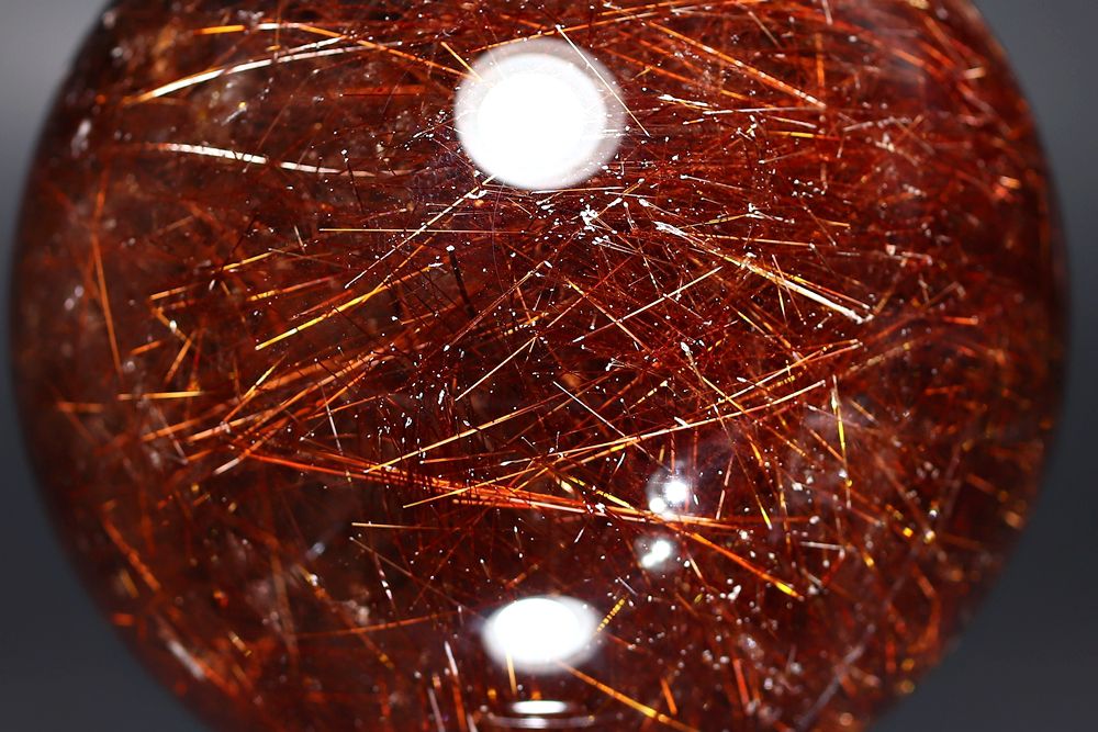 高品質]ブラジル産オレンジレッドルチルクォーツ丸玉/スフィア（直径