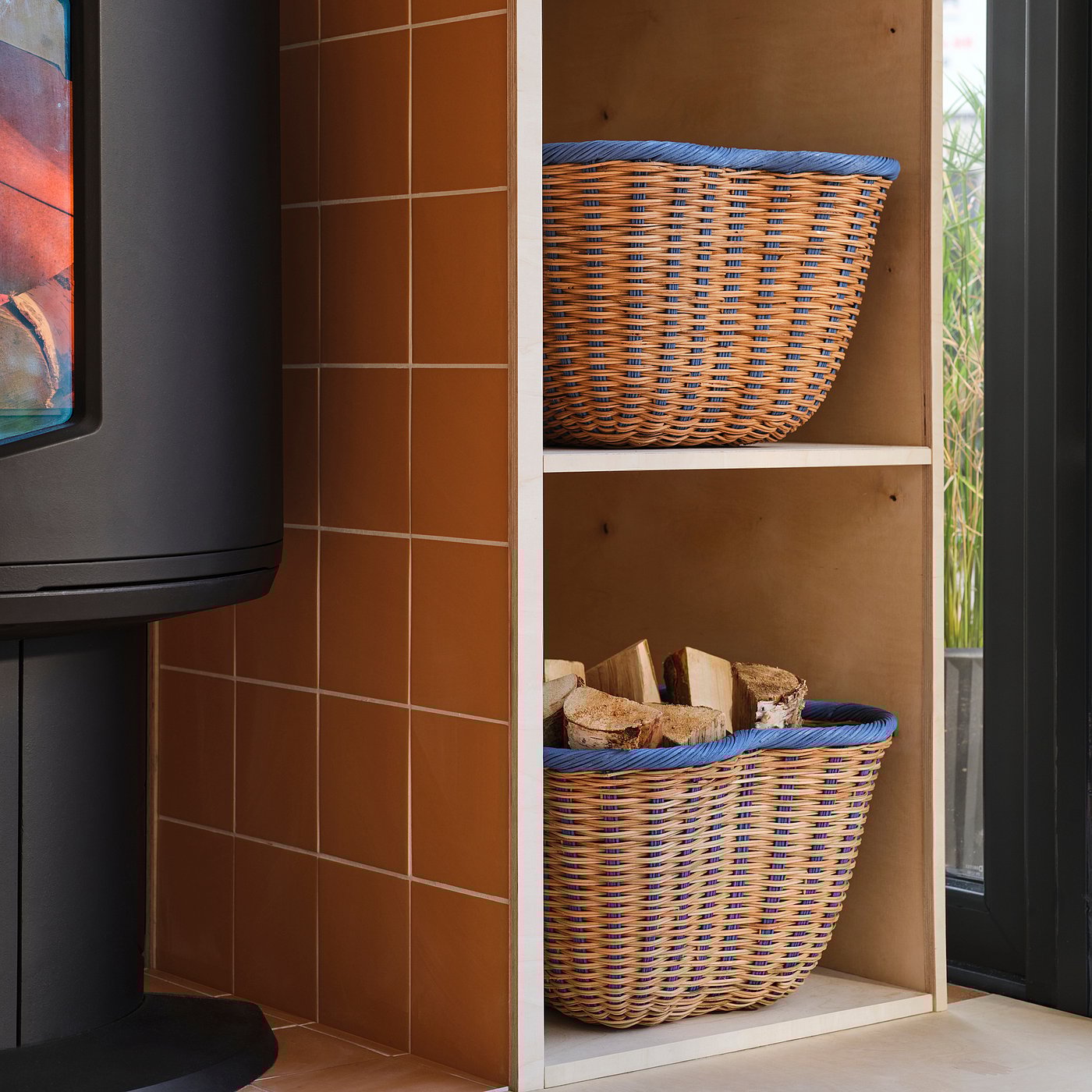 OMMJÄNGE オッミェンゲ バスケット, ベージュ/ブルー, 40x40x26 cm - IKEA