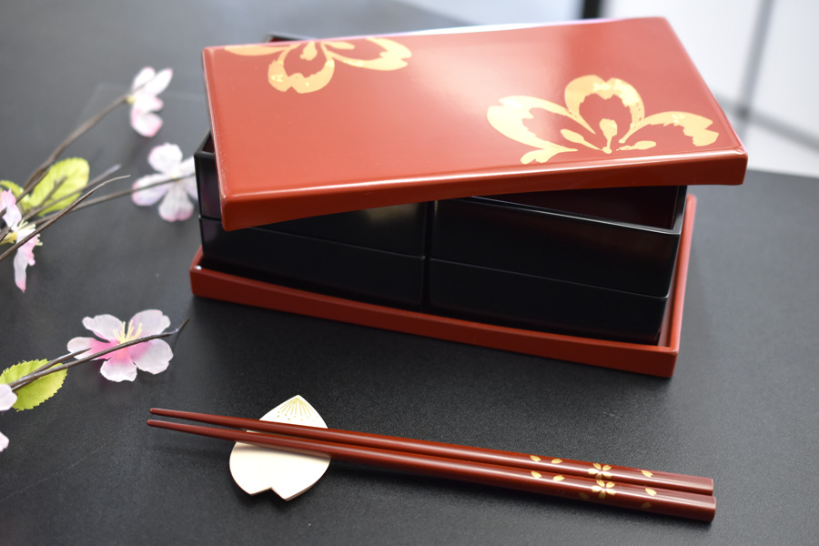 うたげ花見重箱 さくら 松花堂弁当箱 FC32-8/9 漆器の井助