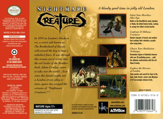 Nightmare Creatures - (N64) Nintendo 64 [Pre-Owned] | J&L Game
