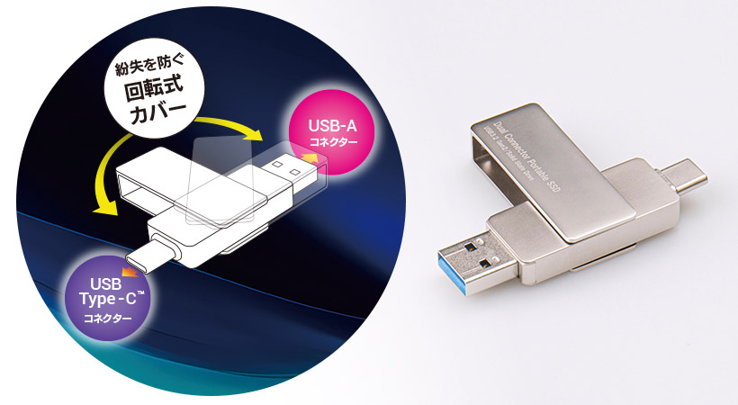 SSD 外付け 1TB USB Type-A / USB Type-C 両挿し スティック型