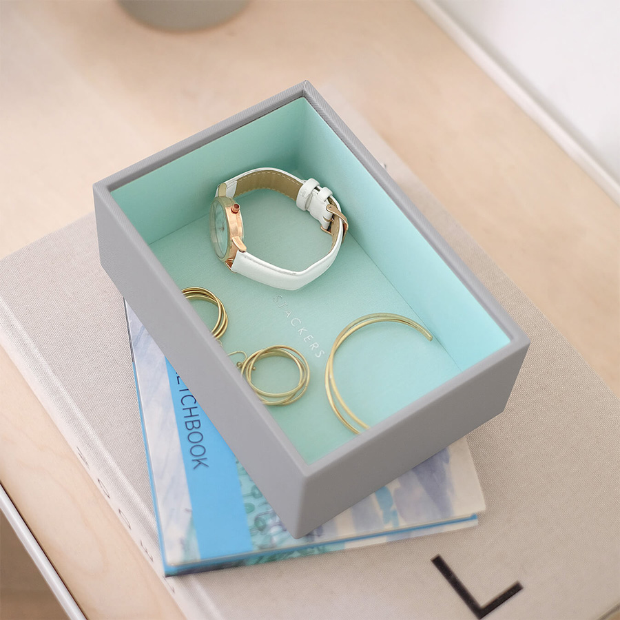 STACKERS】ミニ ジュエリーボックス オープン Open グレー＆ミント