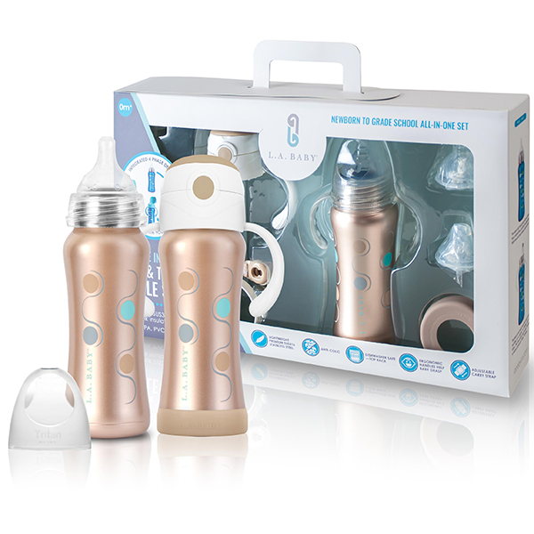 LA BABY All-In-One Bottle Gift Set 9 oz - Rose Gold‎