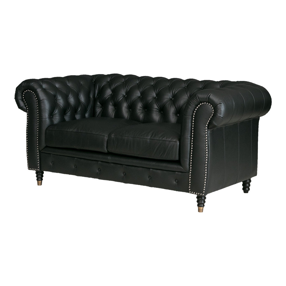 lushroom チェスターフィールド ソファ 2人掛け 本革 ブラック