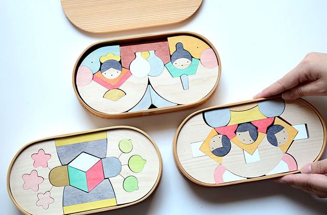 在庫あり】小黒三郎デザイン組み木の雛人形・段飾り『銀杏びな