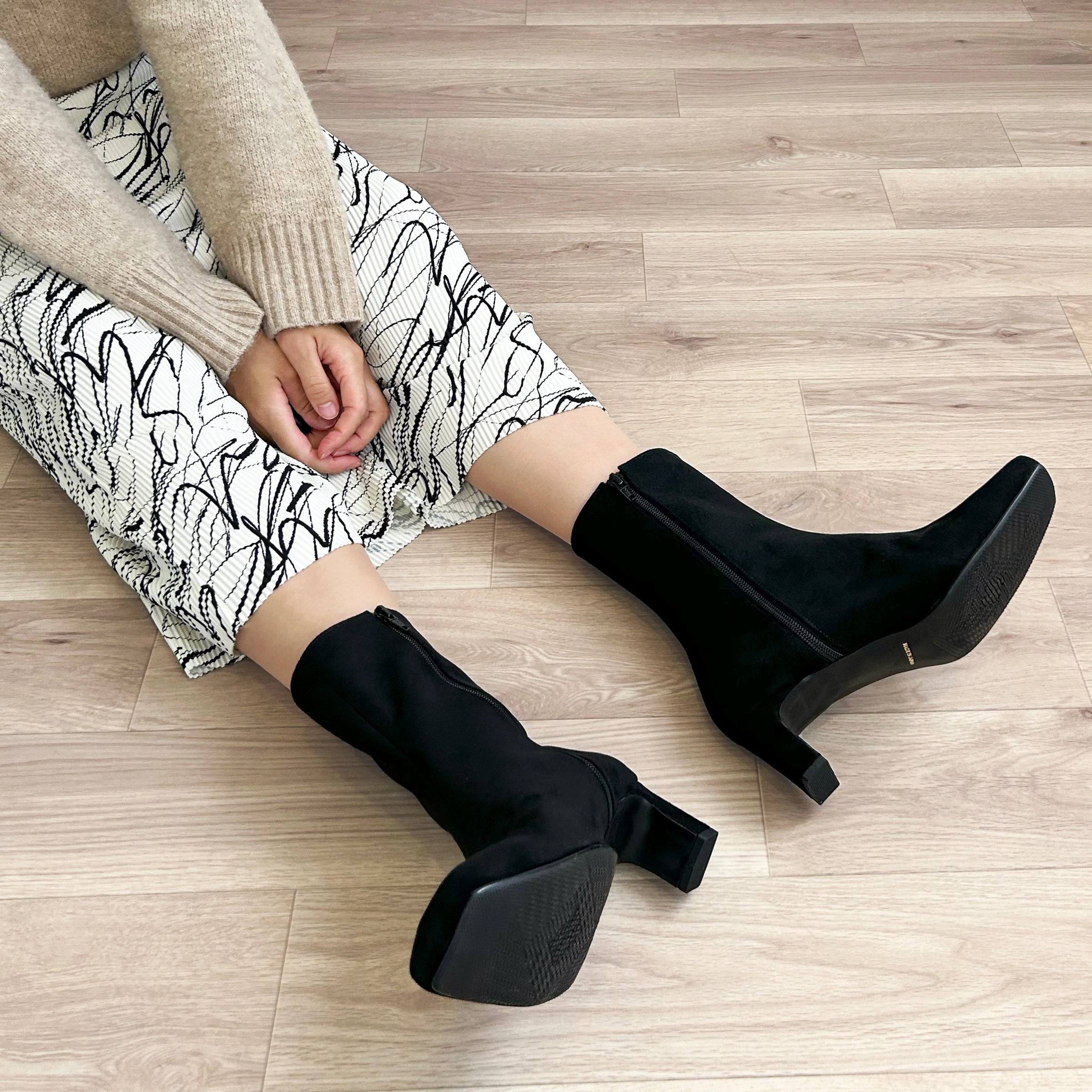 60%OFF：ワイドスクエアトゥ ショートブーツ（5400）ブラックS