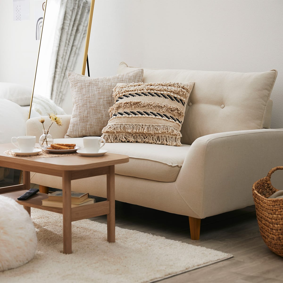 ローソファにもなるコンパクトソファ 布張りタイプ (Nパック4 BE