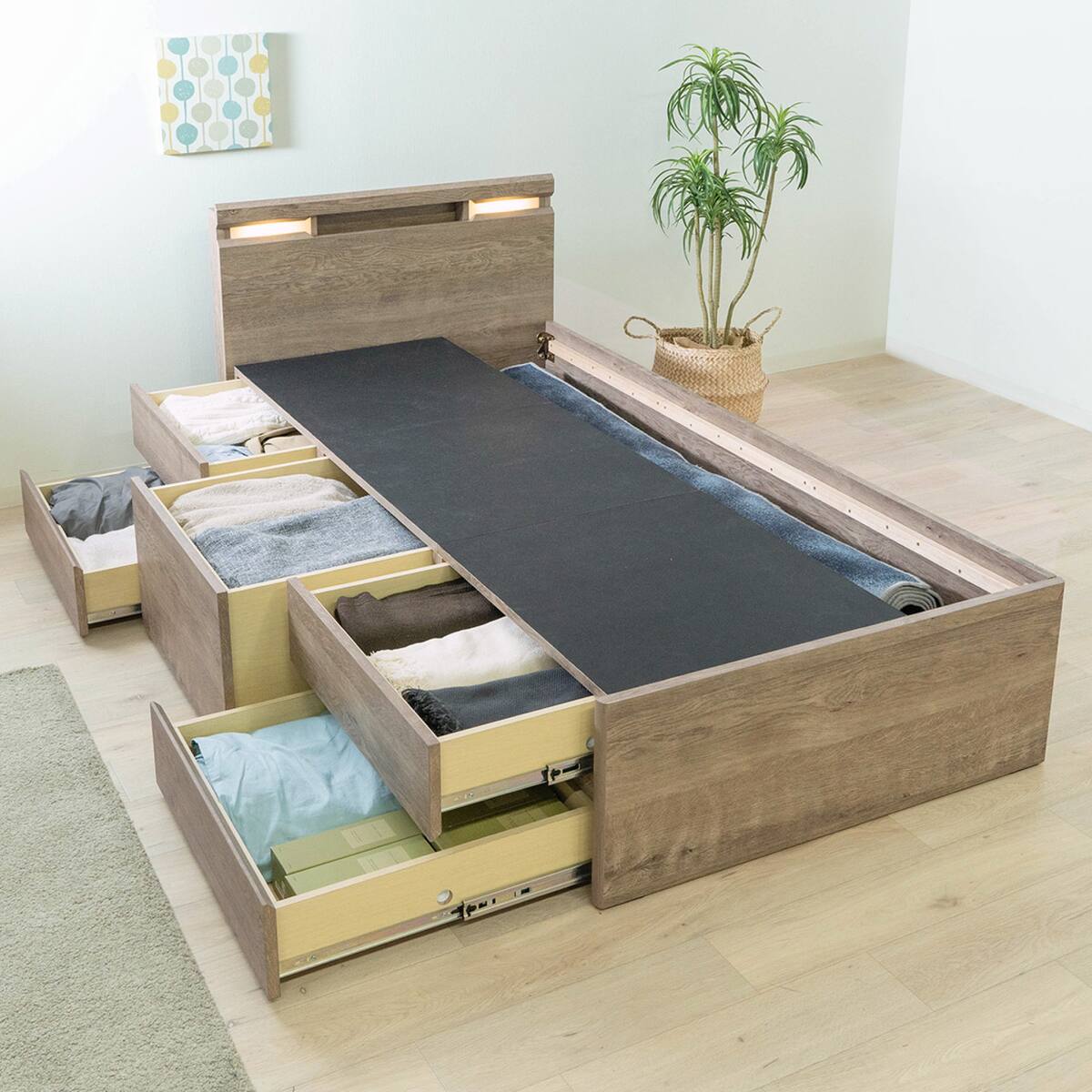 大容量の深引出が便利な機能的ベッド(RS-01深引 GY) | ニトリネット