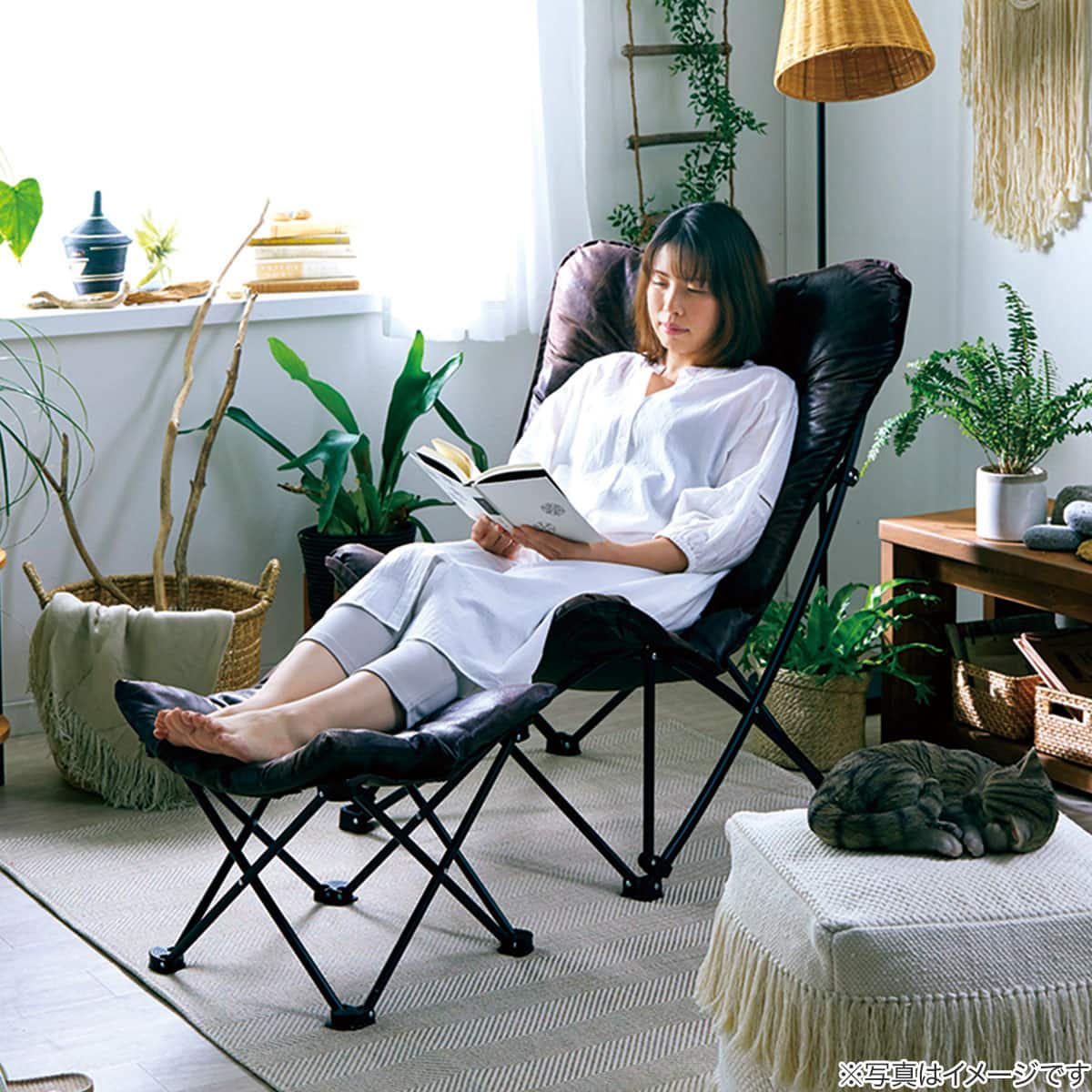 オットマンとしても使える 洗える折りたたみスツール(ブラウン C01SS