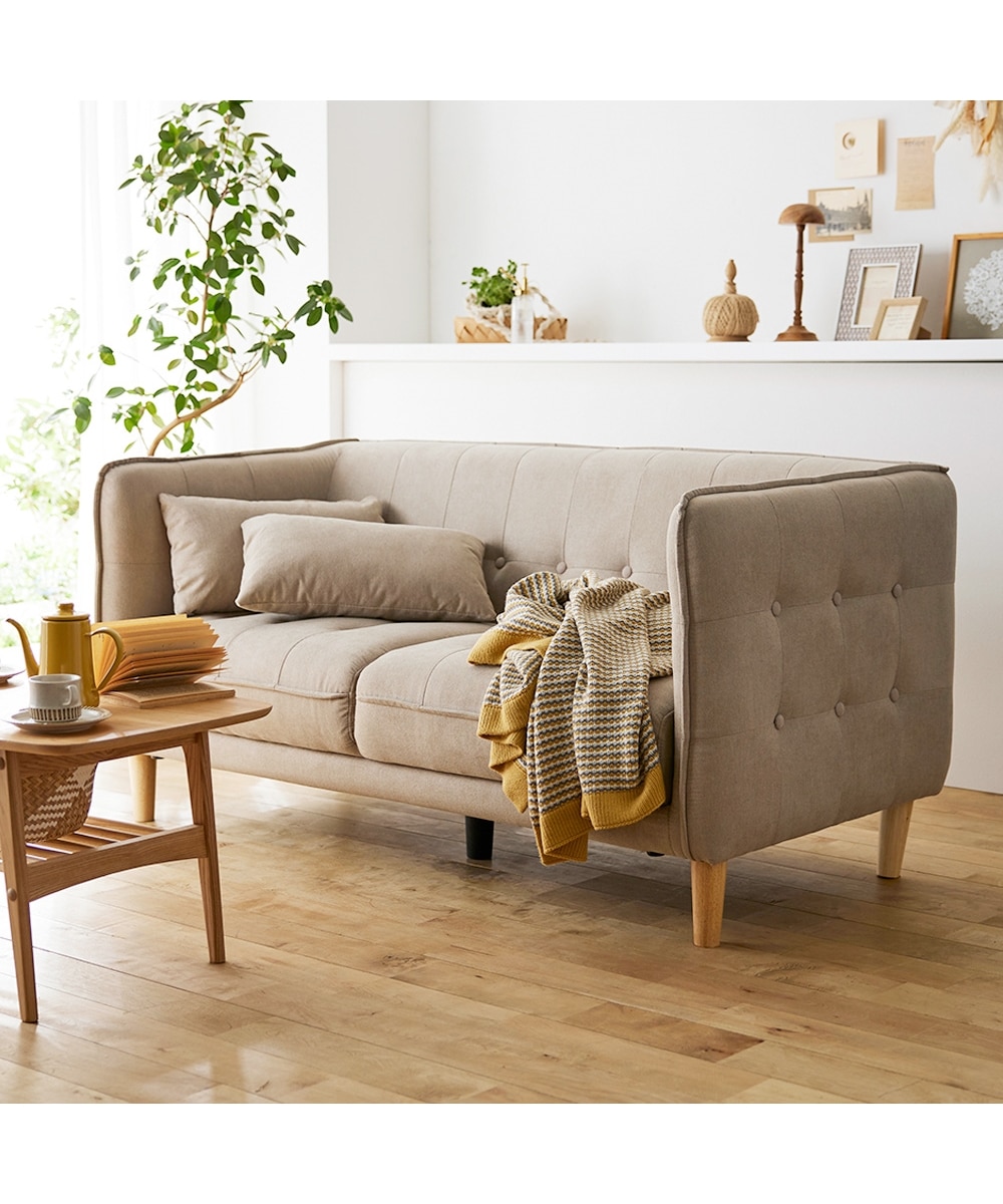 2人掛け]ソファ｜クッション付き くすみカラー ファブリック デザイン
