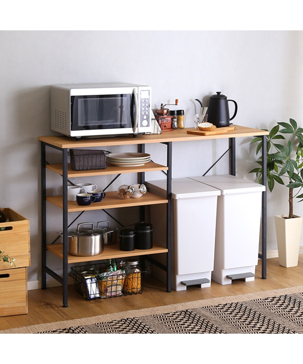 キッチンカウンター｜ダストボックス上ラック 可動棚付き【幅120cm