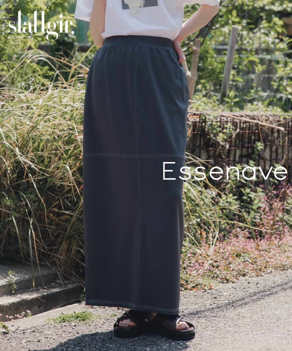 高身長 薄ポンチ配色ステッチIラインスカート（セットアップ対応