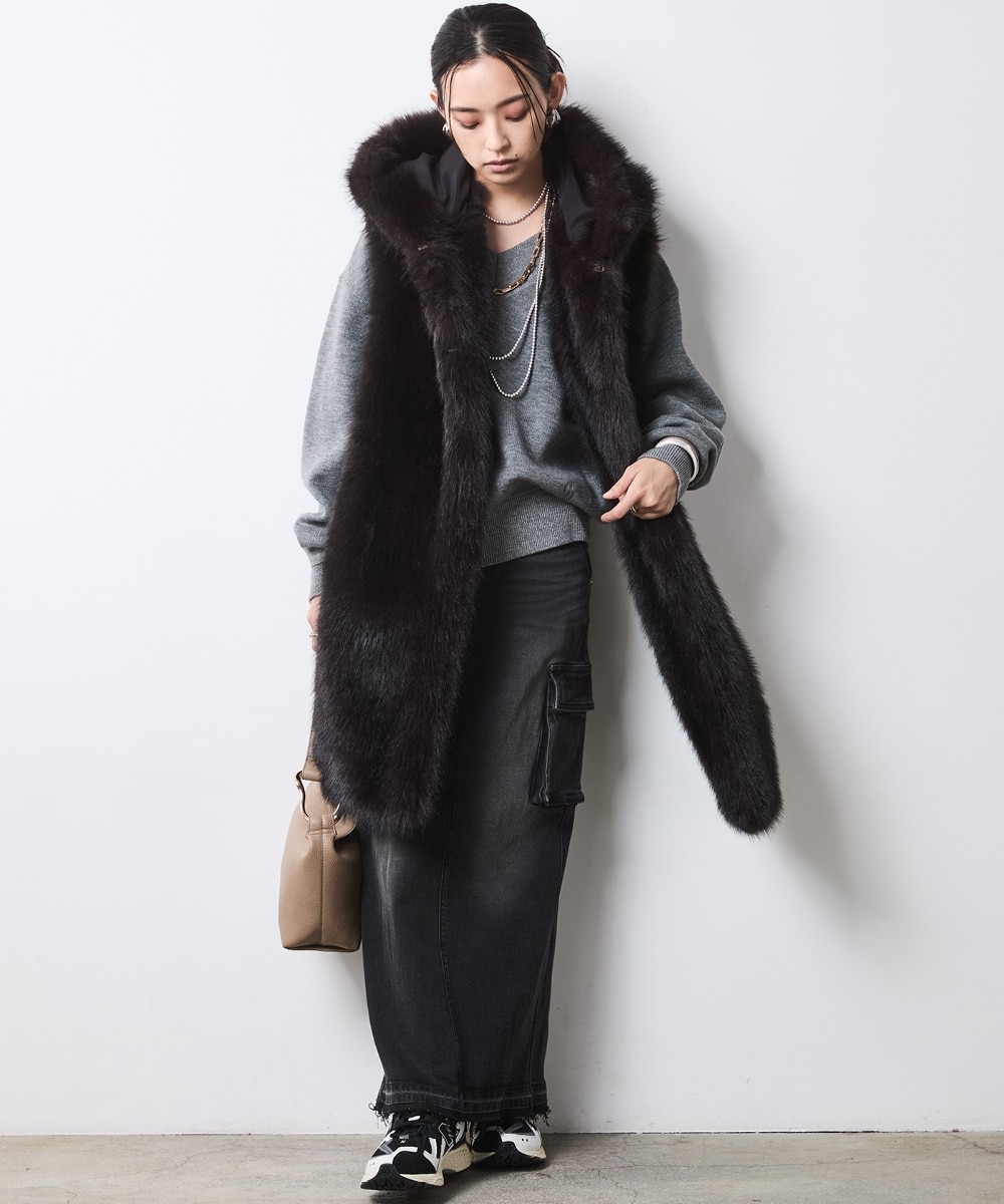 フェイクファーフーディマフラー＜大きいサイズ有＞シックスタイル