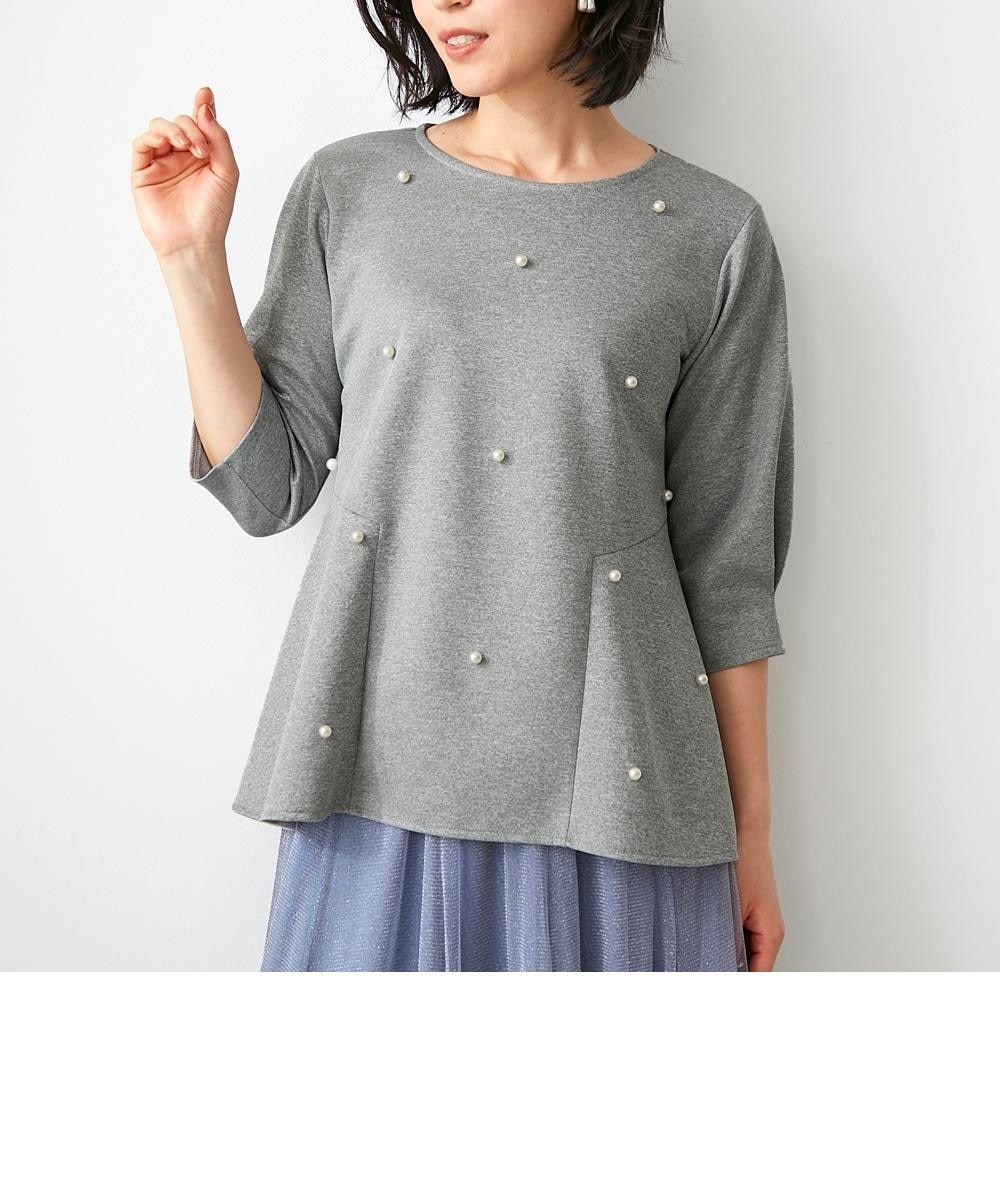 フロントパール調ビジューペプラムカットソープルオーバー【Hana服