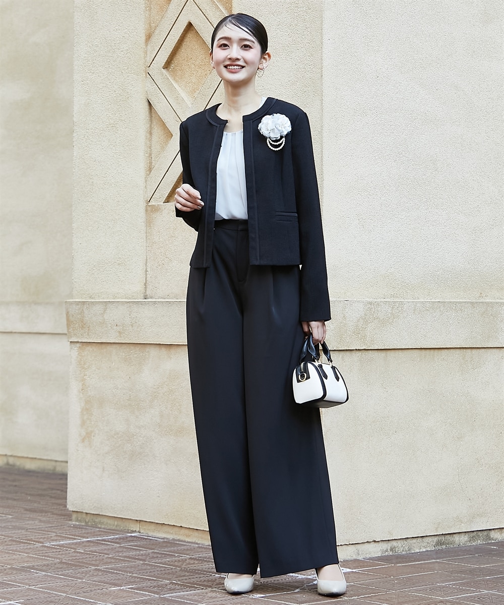 高身長 【フォーマル】ドビー素材パイピングノーカラージャケット