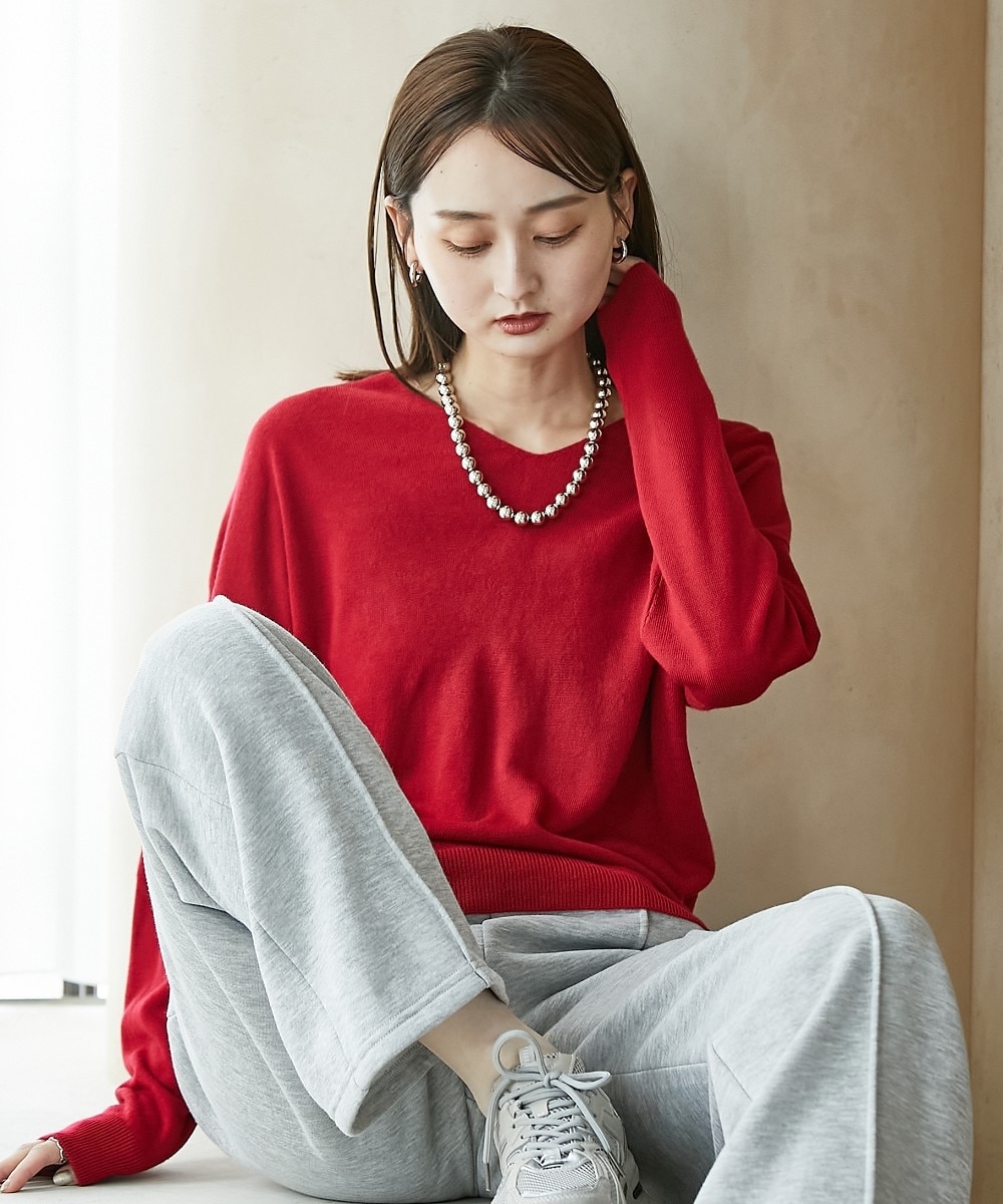 洗える】カシミヤタッチ ドロップショルダーVネックニット きれいめ