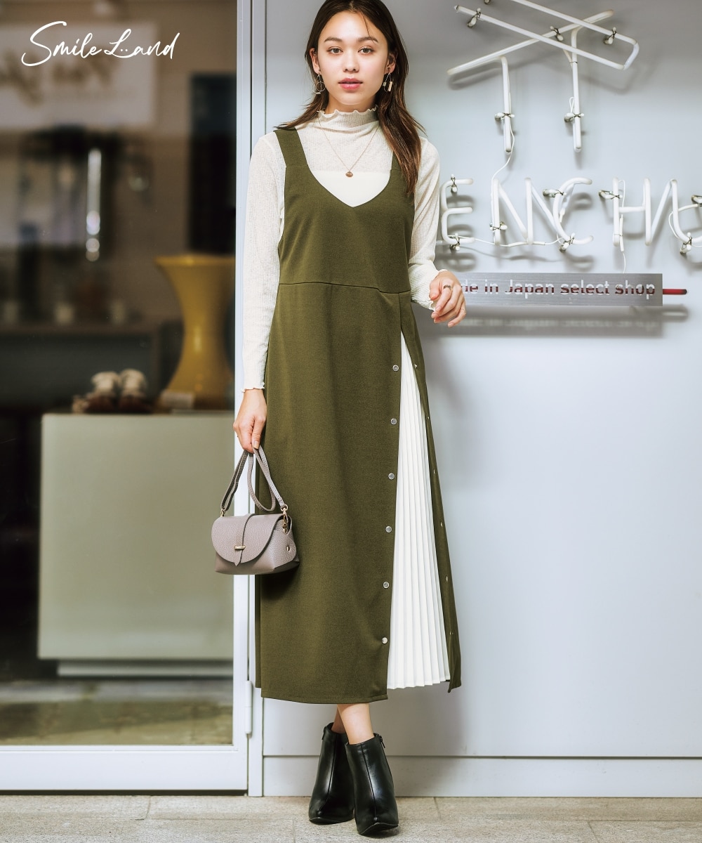 大きいサイズ＞ やわらか素材プリーツデザインジャンパースカート 通販