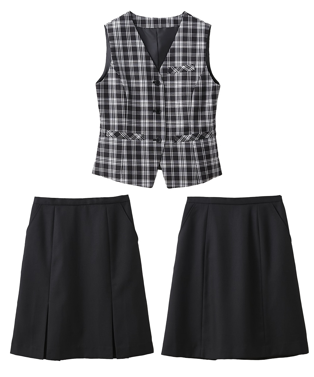 事務服・会社制服】2スカート付ベストスーツ（ベスト+プリーツ