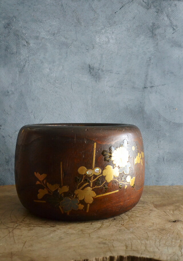 菊蒔絵火鉢 蒔絵手あぶり 鉢カバー 民具 Antique Sam's Collection