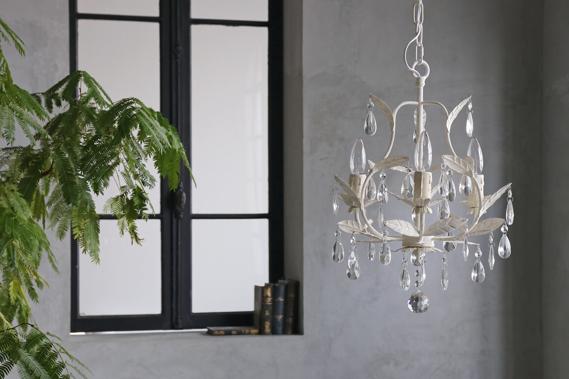 SGDシャンデリア3灯Stinaシャビーホワイト- サラグレース-