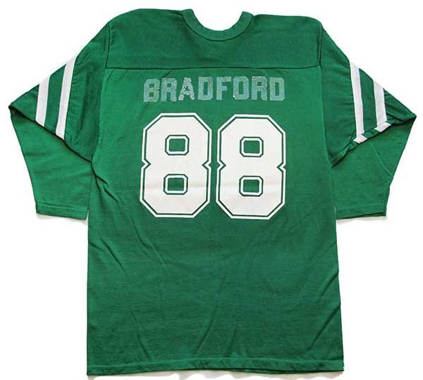 80s USA製 88 ナンバリング ナイロン×コットン フットボールTシャツ 緑