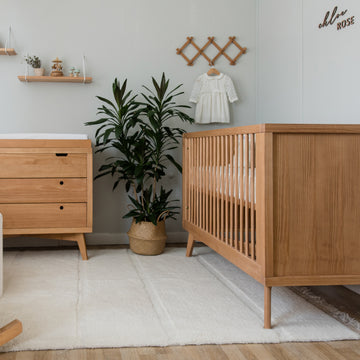 Solid Wood Mid-Century Retro Crib and Dresser Set | Simply Nursery
