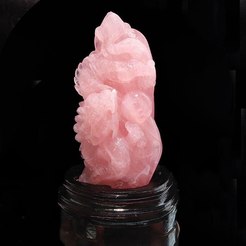 置物 ローズクォーツ 龍 ブラジル産 台付き 風水 運気 金運 財運 浄化