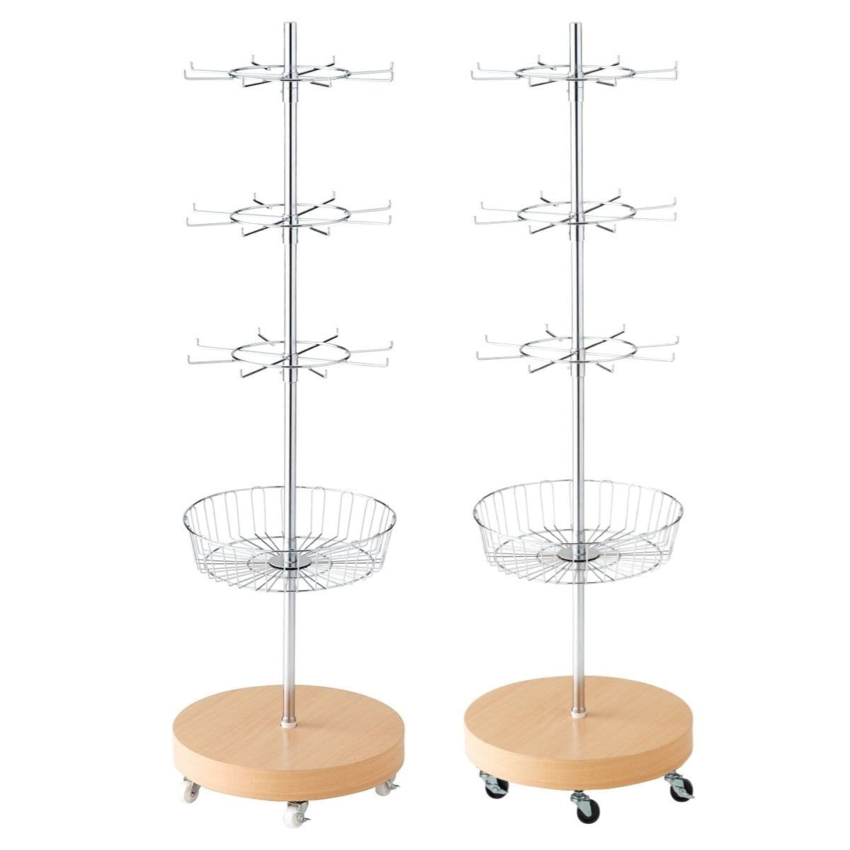 回転ハンガースタンド 円型フック／円型カゴセット〔ストエキ