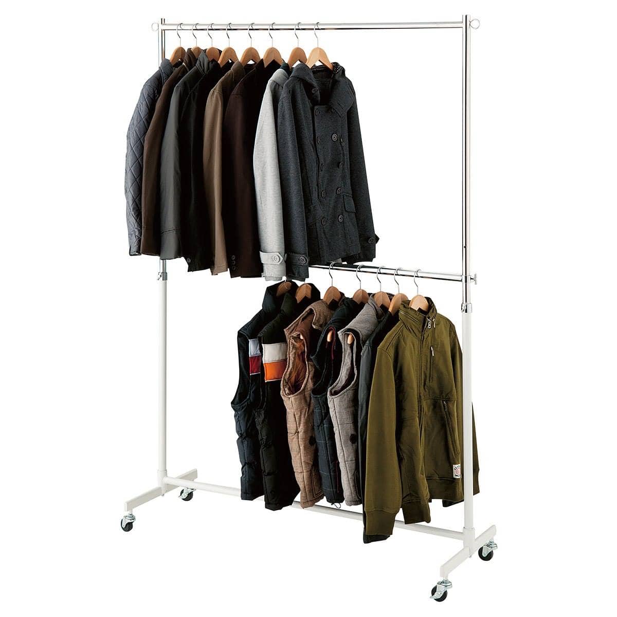 重量用2段ハンガーラック ホワイト〔ストエキオリジナル〕 幅90cmタイプ