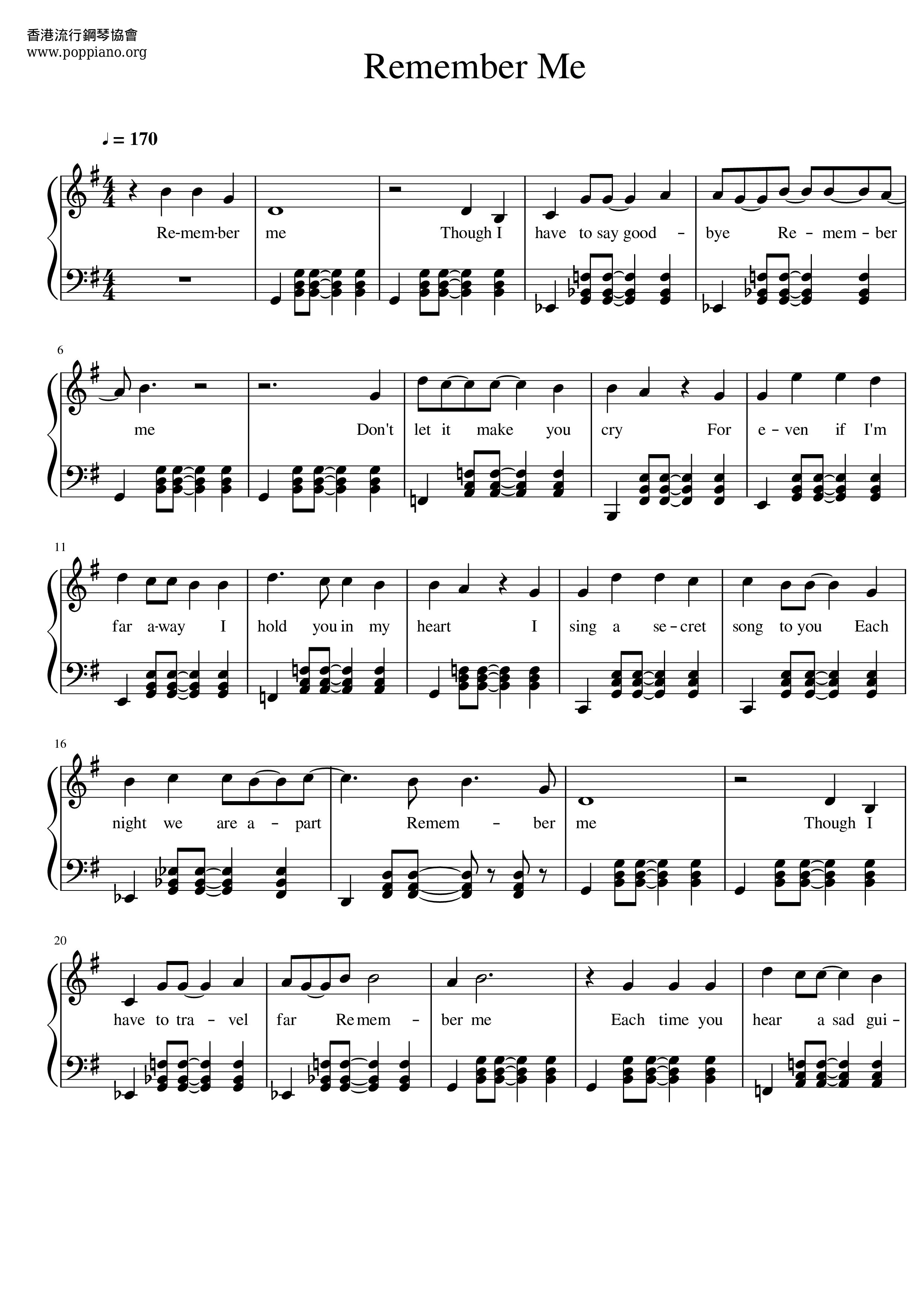 ☆ Miguel-Coco - Remember Me Sheet Music pdf, -リメンバー・ミー