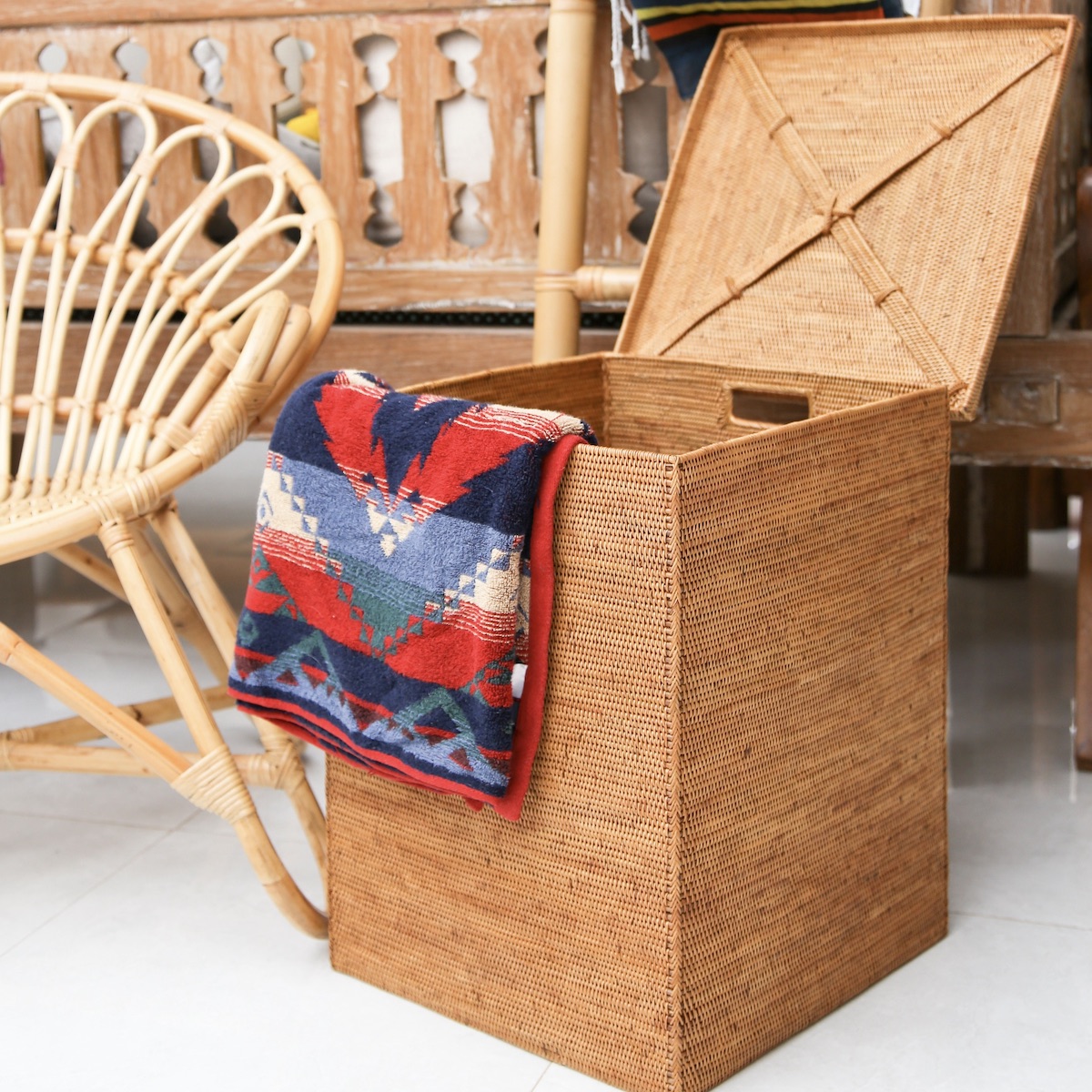 リビングボックス四角蓋付き (BOX398) Rosily(ロージリー) バリ島 アタ