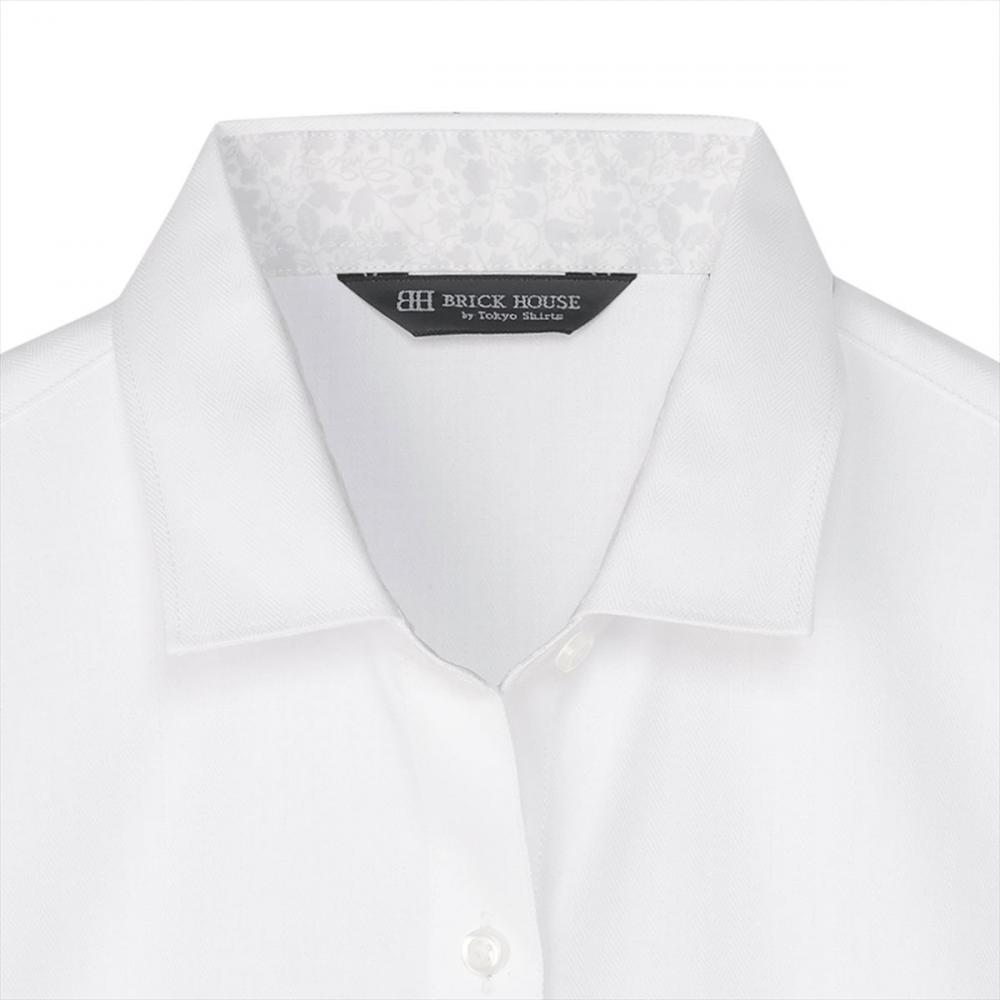 透け防止】 ワイド 七分袖 形態安定 レディースシャツ(S ホワイト