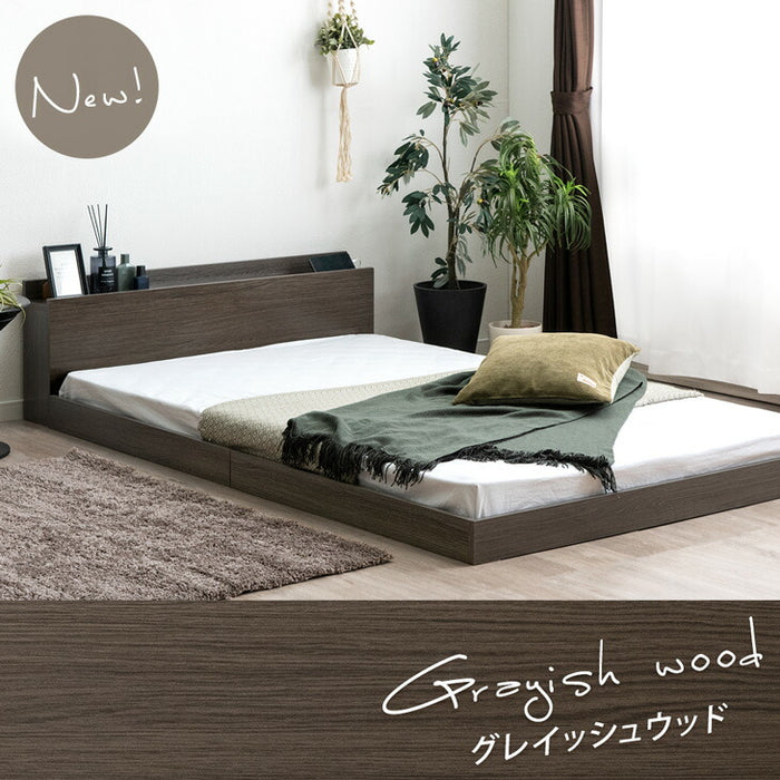 シングル］はめ込み式 ローベッド マットレス付 2口コンセント 宮棚