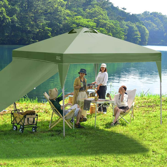 おもり4個セット］3m×3m タープテント サイドシート1枚付き 高さ3段階