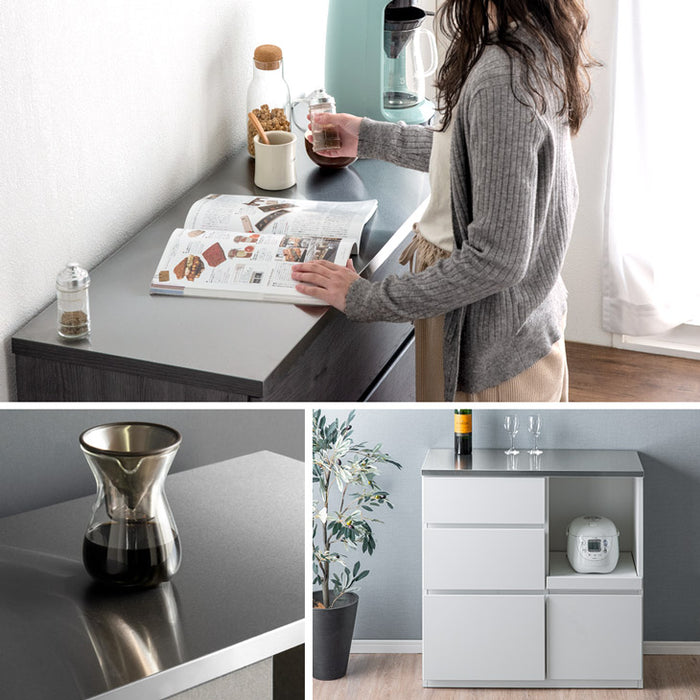 幅90] 日本製 キッチンカウンター ステンレス天板 完成品 食器棚