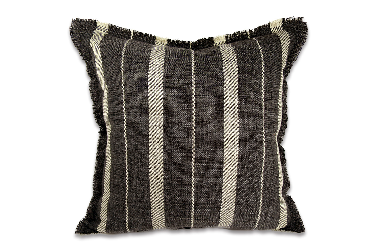 リネンライク ジャカード ストライプ柄 フリンジ クッションカバー