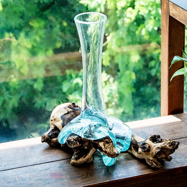 天然木とリサイクルガラスのフラワーベース 大 花瓶 の通販[送料無料