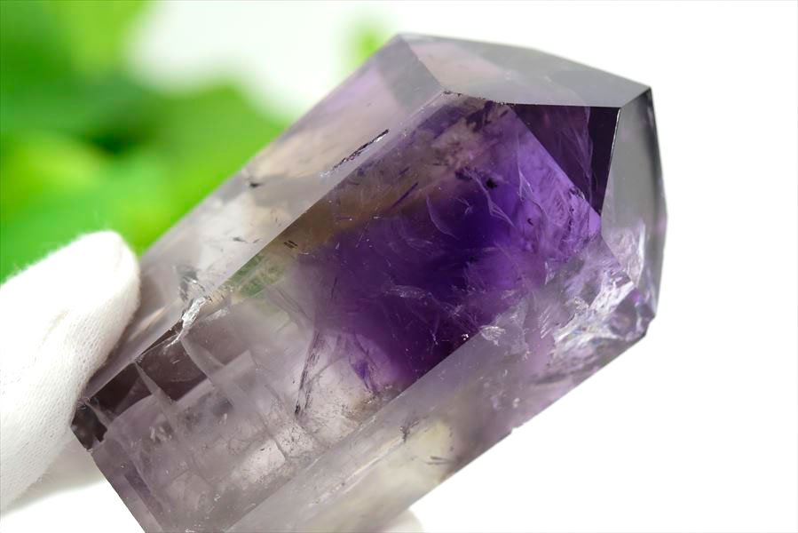 濃紫 アメジストファントム 六角柱 ポイント｜紫水晶｜置物