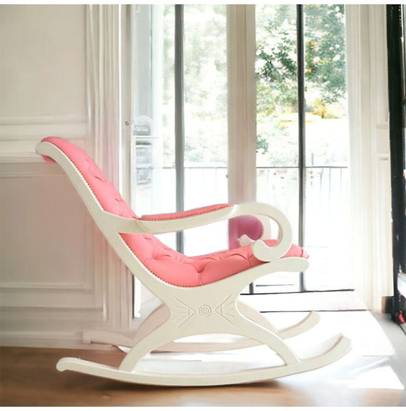 アンティーク調 チェスターフィールドロッキングチェア（ピンクレザー