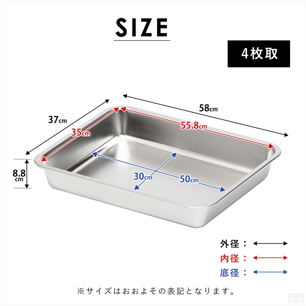 ステンレスバット 深型 (4枚取サイズ) - 厨房機器専門店 安吉