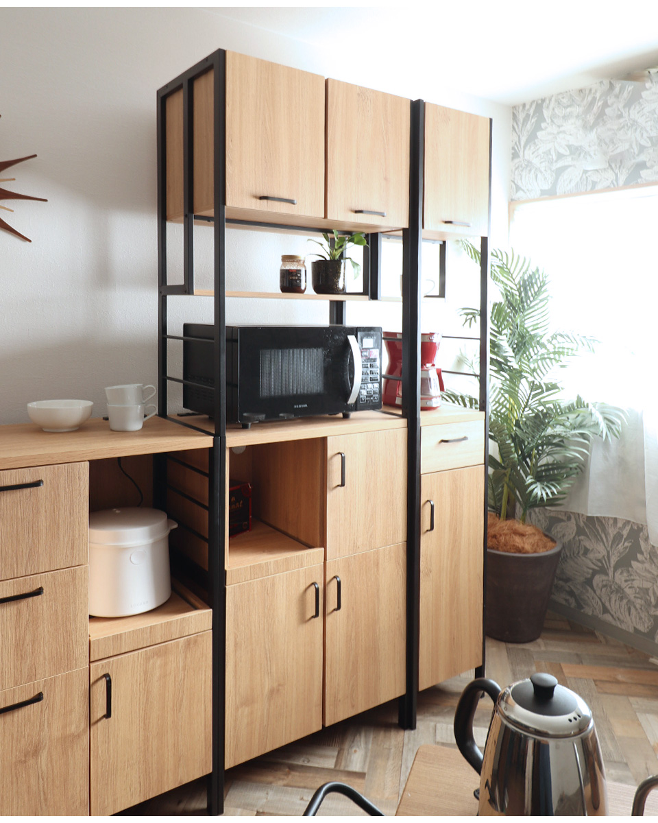 キッチンボード 食器棚 レンジ台 幅60cm コンセント付き ライト