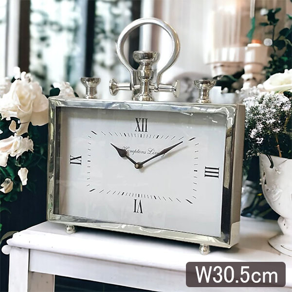 クラシックモダンインテリア スクエアクロック 置時計（シルバー） 幅