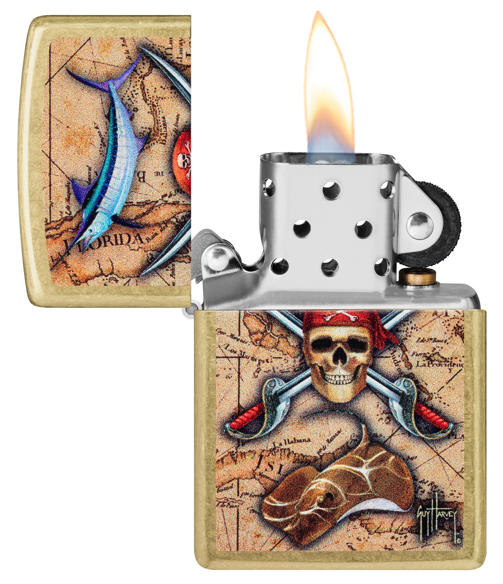 Guy Harvey Treasure Map Design Street Brass Windproof Lighter