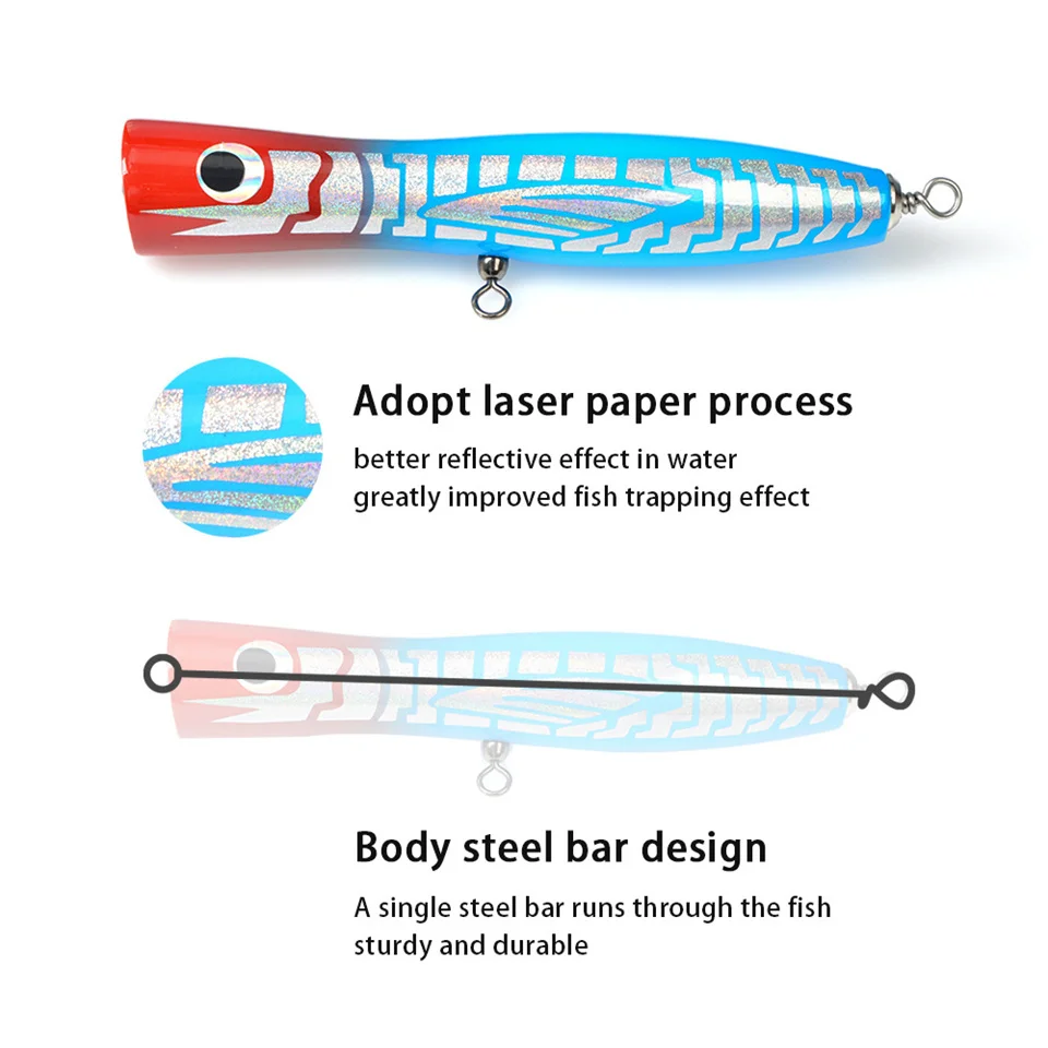 木製ポッパーウォブラー,表面釣りルアー,パイクベイト,スイムベイト